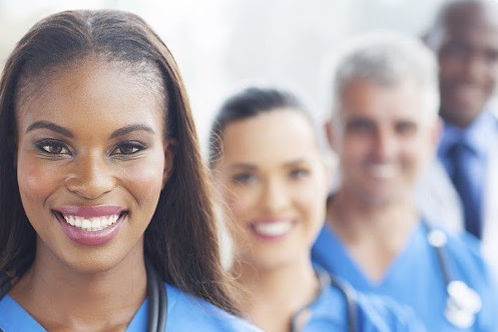 closeup of diverse medical professionals