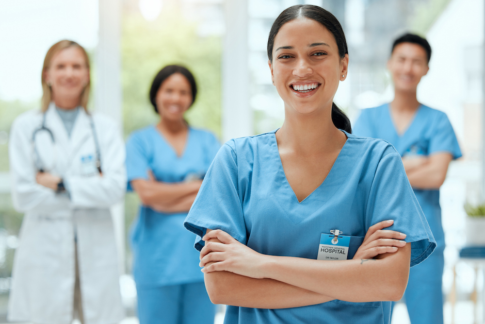 Shot of a group of medical practitioners standing together in a hospital